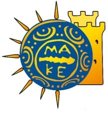 logo consisting partly of the Vergina Sun and partly of White Tower of Thessaloniki